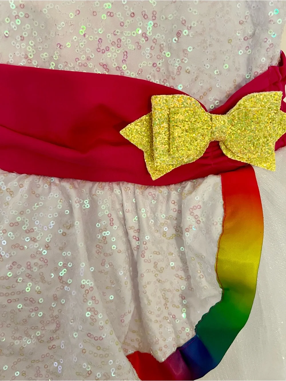 Girls White Sequin Rainbow Trim Tutu Ballet Dance Costume Dress